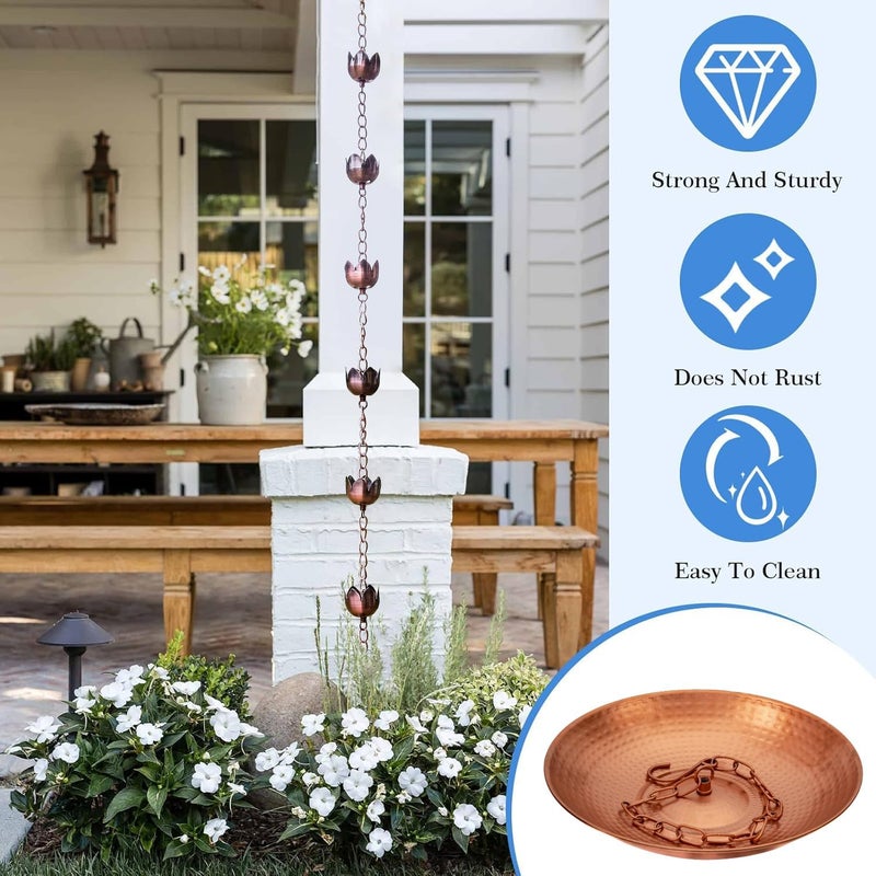 Voltogar Store Rain Chain Basin, Anchoring Basin for Rain Chain, Metal Bowl for Rain Chain Downspout Gutters, Rain Basin for Outdoor Garden, Lawn & Patio Water Feature, 11 Inches Diameter, Gold - Image 4